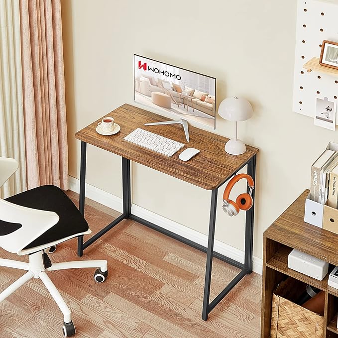 WOHOMO Folding Desk for Small Spaces 31.5 Inch Foldable Computer Desks Small Desk for Home Office Study Bedroom Space Saving Writing Work Computer Table Easy to Fold Rustic Walnut
