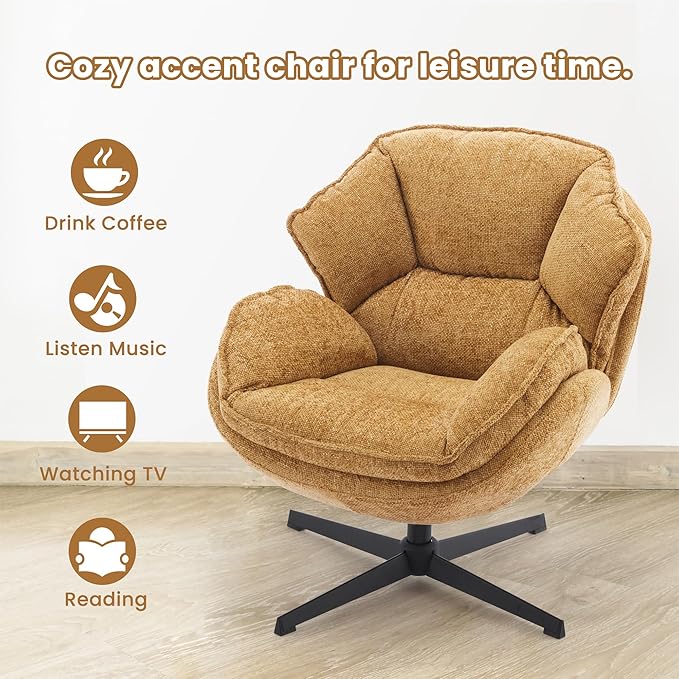 IWMH Swivel Accent Chair Set of 2 Upholstered Accent Chair Comfy Padded Cross Armchair Metal Frame &amp Wide Seat Lazy Chair Leisure Sofa Chair for Living Room Bedroom (Yellow*2)