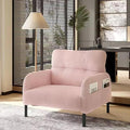 Pink Accent Chair - Corduroy Living Room Chairs with Side Storage Pockets and Durable Legs Comfy Arm Reading Chair with Soft Backrest for Bedroom Balcony Study Room