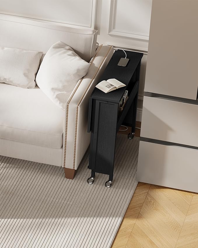 31.5 Modern Folding Computer Desk with Power Outlets Wheels Storage Perfect for Small Spaces Black TDN01UBB