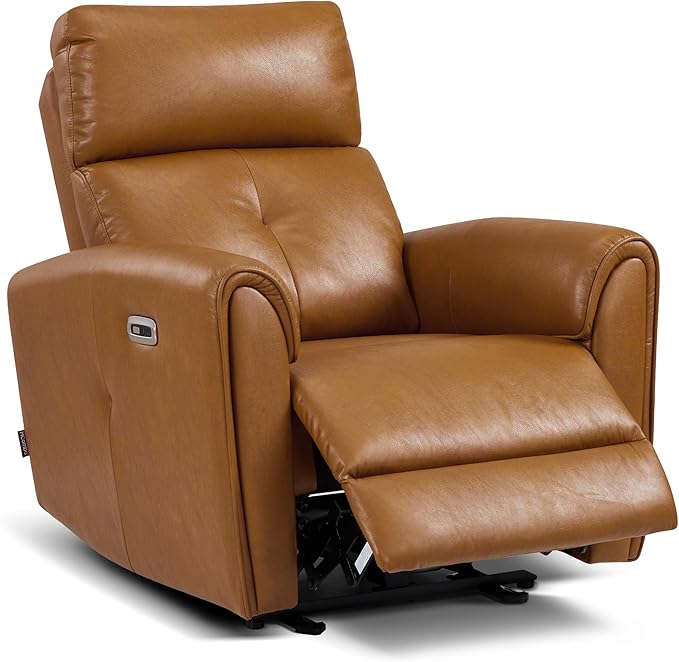 MCombo Power Small Recliners for Small Spaces Living Room RVs Modern Style Zero Wall Hugger Recliners Chair with Lumbar Support USB&ampCharging Ports FSC Certified Faux Leather PR699 (Cognac Br