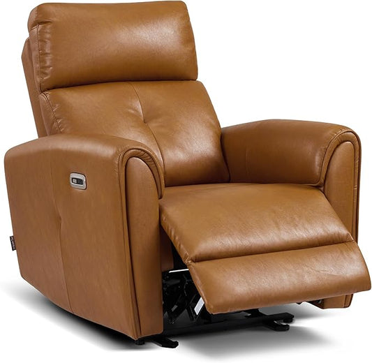 MCombo Power Small Recliners for Small Spaces Living Room RVs Modern Style Zero Wall Hugger Recliners Chair with Lumbar Support USB&ampCharging Ports FSC Certified Faux Leather PR699 (Cognac Br
