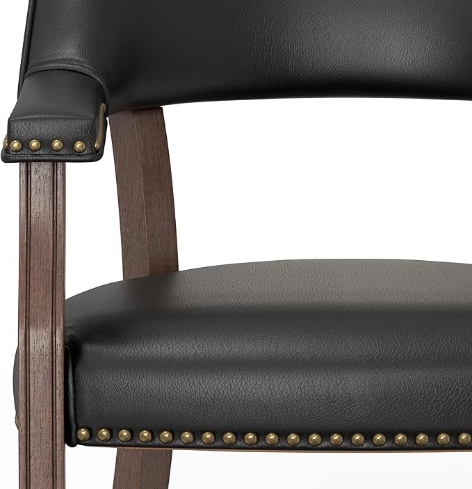 Modern Accent Chair Upholstered PU Leather Barrel Armchairs with Rubberwood Legs Comfy Lounge Arm Chair Hollow-Out Side Club Chair for Living Room Bedroom Office (Black)