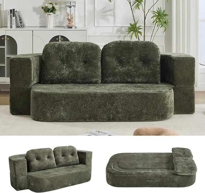 78.7 W Boneless Cloud Loveseat Sofa 2 in 1 Convertible Floor Folding Couch Bed No Assembly Compressed Foam Lounge Sofa Sleeper for Dorm Apartment Office Bedroom Living Room Small Spaces