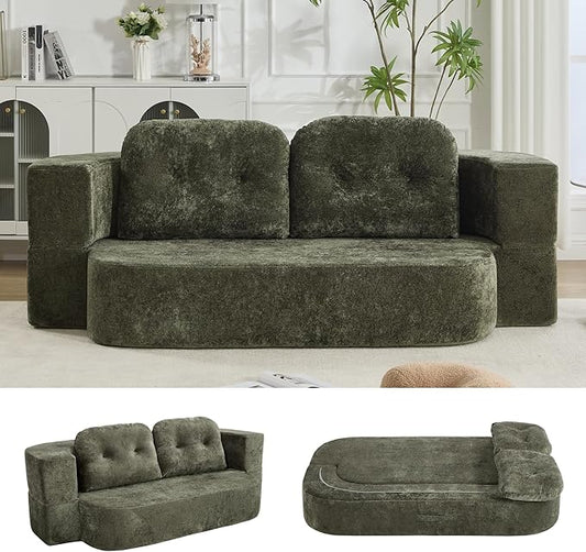 78.7 W Boneless Cloud Loveseat Sofa 2 in 1 Convertible Floor Folding Couch Bed No Assembly Compressed Foam Lounge Sofa Sleeper for Dorm Apartment Office Bedroom Living Room Small Spaces