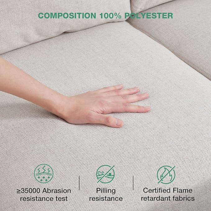 Novilla 57 Linen Loveseat - Small Sofa w/ 2 Bolster Pillows for Apartment Easy Assembly Beige