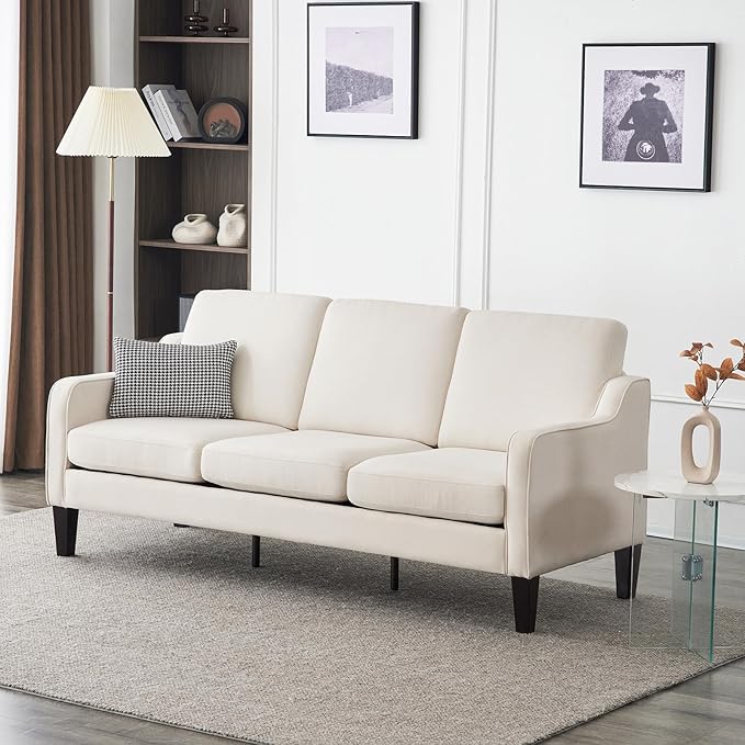 VINGLI Small Couch Sofa 71 Comfy Couches for Living Room Beige 3 Seat Sofa Couch Mid Century Modern Sofa Furniture Couches with Scooped Arms for Small Spaces Bedroom Apartment Studio