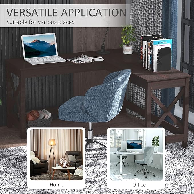 57 L Shaped Corner Desk Computer Home Office Desk and Writing Table Brown