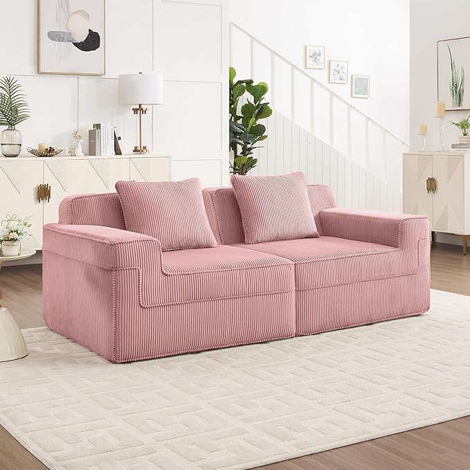 81.1 2-Seater Modular Loveseat SofaCorduroy Boneless Sectional CouchDeep Seat Comfy Cloud Couch Sofa for Living Room BedroomNo Assembly Required