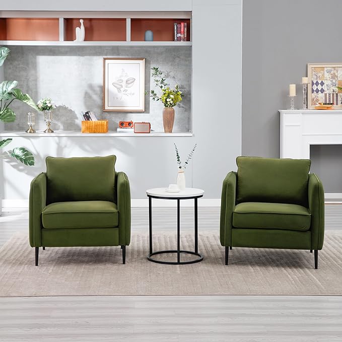 Accent Chair for Living Room ChairsVelvet Modern Upholstered Chairs Living RoomCozy ArmchairBarrel Chair (2 Olive Green)