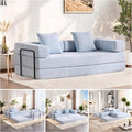 Convertible Floor Sofa Bed Foldable Mattress Cloud Couch with Pillow Back &amp Armrest Chenille Sleeper Sofa Bed with Fixed-Shape Frame Compressed Couch for Living Room Bedroom Light Blue