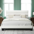 Allewie King Size Platform Bed Frame with Velvet Upholstered Headboard and Wooden Slats Support Fully Upholstered Mattress Foundation/No Box Spring Needed/Easy Assembly White