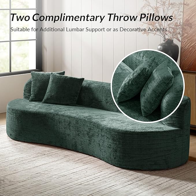 95 Modern Curved Compressed Sofa All-Foam 3-Seater Cloud Couch with 2 Pillows No Assembly Required Boneless Sofas for Living Room Olive