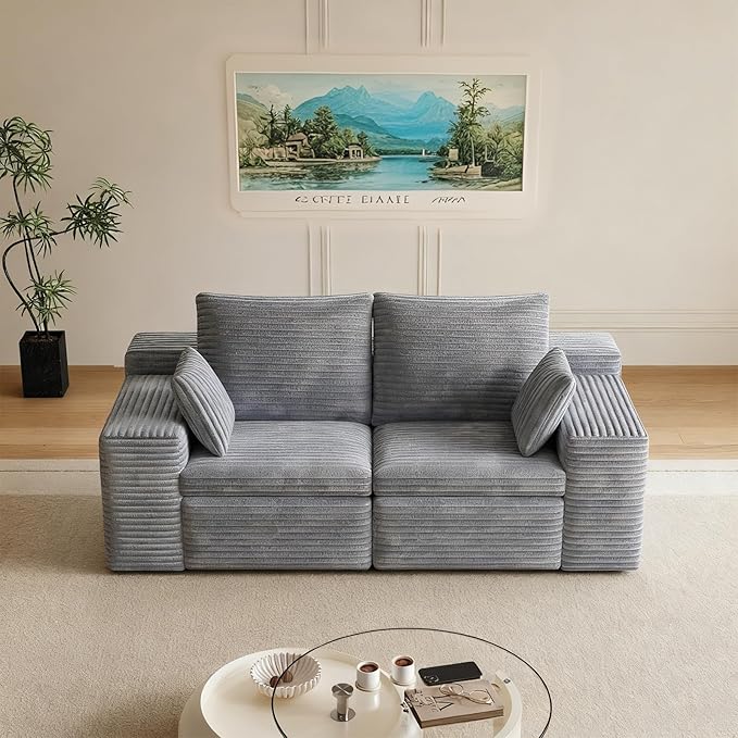 78 Loveseat Sofa Modern Corduroy Couch with 2 Pillows Deep Seat Small Sofa for Living Room Bedroom Apartment Home Office No Assembly (Gray)