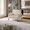 Modern Living Room Chair Single Seat Wide Chair Upholstered Corduroy Fabric Accent Armchair Single Sofa Chair with Side Pocket and Wood Legs for Bedroom/Office/Reading Spaces (Beige)