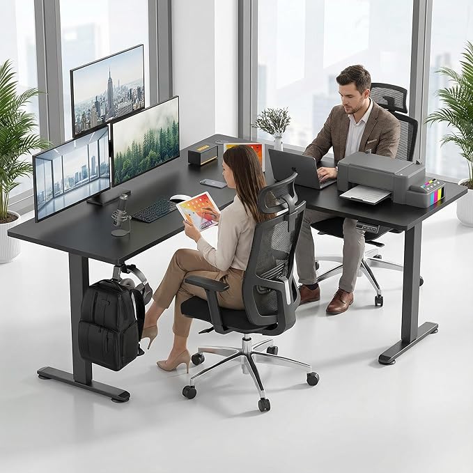 farexon 63x55 Inch L Shaped Standing Desk Electric Adjustable Height Stand Up Desk Corner sit Stand Desk with 39x18 in Mouse Pad Hook Home Office Writing Gaming Computer Workstation Black