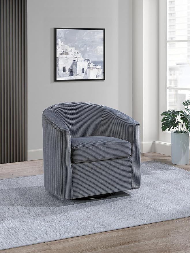 Corduroy Swivel Chair with U-Shaped Back 360° Rotating Accent Chair Fully Assembled Modern Barrel Chair for Living Room Bedroom Reading Nookc (Dark Grey)