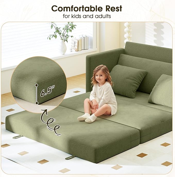 65 Convertible Loveseat Sofa Bed 2 in1 Folding Sofa Bed Loveseat Sleeper Sofa for Small Spaces Fold Out Floor Couch with 2 Pillows for Apartment Office &amp Guest Room (Green Chenille 65 inch)