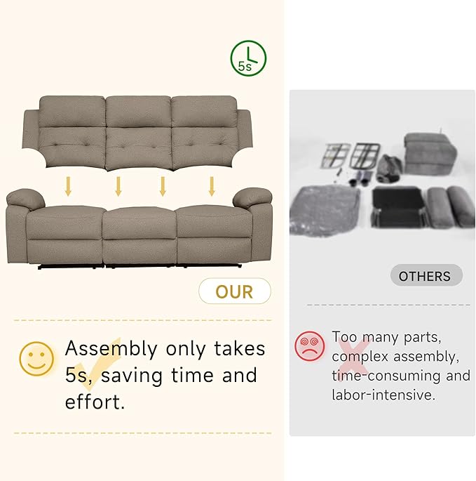 Reclining Love Seat Recliner Sofa Reclining Couch Sofa for Living Room 3-Seater Manual Lazyboy Recliner for BedroomRV(3 Seater Sofa Brown)
