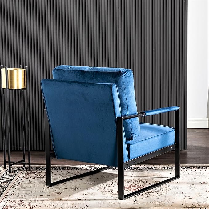Modern Accent Chair for Living Room Bedroom Mid Century Arm Chair Velvet Office Accent Chair Reading Chair with Metal Frame for Balcony Lounge Blue Velvet