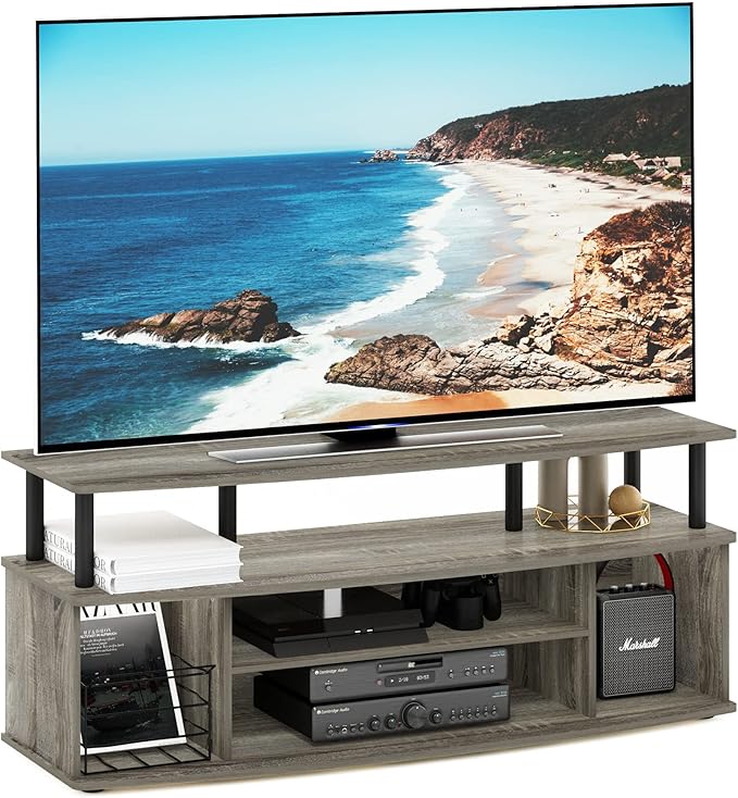 Furinno Jaya Large Entertainment Center Hold up to 55-in TV Inch French Oak/Black