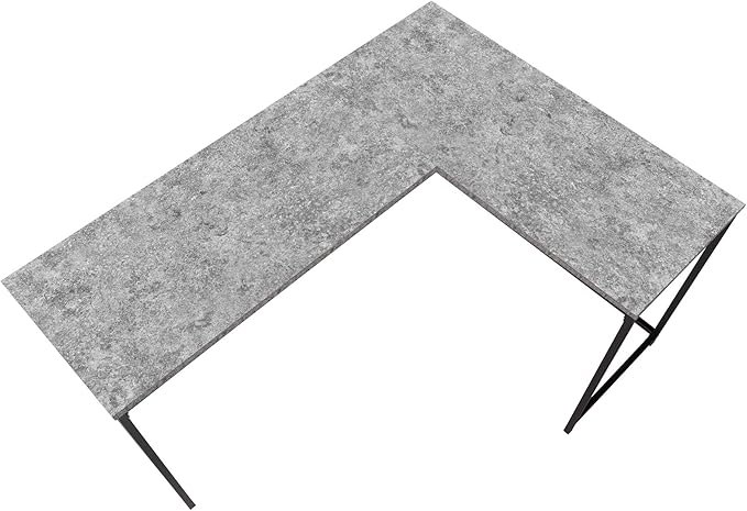 Monarch Specialties 7392 Computer Desk Home Office Corner 58 Shape Work Laptop Metal Laminate Contemporary Modern Desk-58 L/Grey Stone-Look/Black 58.25 L x 44 W x 30 H