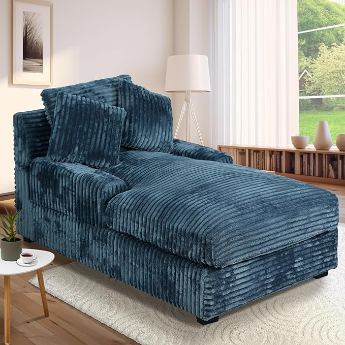 59 Inches Chaise Lounge Indoor with Adjustable Backrest Single Sleeper Sofa Chair with Lumbar Pillows Upholstered Sofa Bed for Living Room Bedroom Office