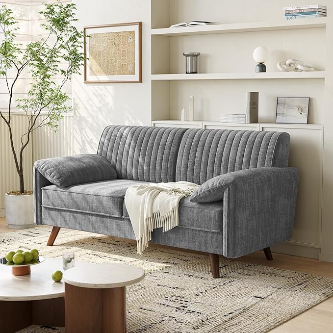 ONBRILL 64.5 Loveseat Sofa Chenille Loveseat Couch for Living Room 23.2 Deep Seat Love Seat with Padded Arms Comfy Modern Small Couches for Bedroom Small Spaces Dorms Office Grey