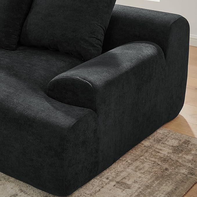 JOYBASE 110 Modular Sectional L-Shaped Cloud Couch Minimalist 4 Seat Couch with Deep Seat Left Facing Chaise for Living Room Office No Assembly Required (Black)