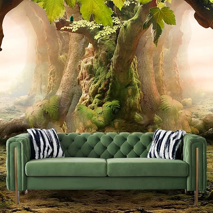Chesterfield Modern Tufted Velvet Living Room Sofa with High Armrest and Metal Legs Decor 84.25''W 3 Seater Couch Couches Furniture for Bedroom Office (Mint Green)