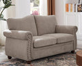 ONBRILL Nailhead Sofa 66 Inch Small Couch with Rolled Arms Chenille Fabric Loveseat w/Springs Seat Cushion Vintage Curved Back Turned Wood Legs Comfy Couch for Living Room Farmhouse Beige