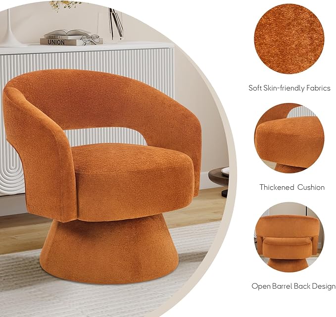 Bonzy Home Swivel Barrel Chair Velvet Accent Armchair 360 Degree Swivel Club Chair for Living Room Bedroom Reception Room 1 Pack Orange