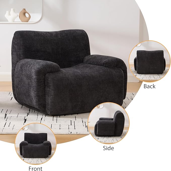 Mlmh &amp Kngwa 42 inch Boneless Accent Chair Comfy Reading Nook Chair Oversized Bean Bag Chenille Chairs Single Couch with Wide Armrest for Living Room Bedroom Apartment Black