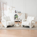 Mid Century Modern Accent Chair Set of 2 with Solid Wood Frame Upholstered Living Room Chairs with Thick Cushion Boucle Tufted Armchair for Bedroom Reading Room Ivory