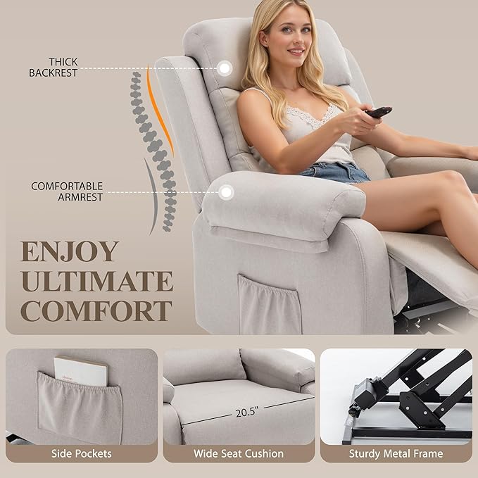 Power Lift Recliner Chair with Massage and Heat for Elderly Electric Lift Chair for Adults Small Recliner for Living Room Reading Room Recliner Saves Your Favorite Position Beige