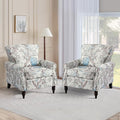 Oversized Floral Accent Chair Set of 2 Upholstered Living Room Armchair with Wooden Legs Comfy Reading Lounge Chair for Bedroom Home Office (Floral &amp Bird Pattern)