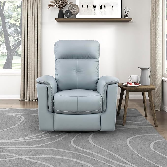 Lexicon Swivel Glider Recliner Chair Comfy Nursery Glider Top Grain Leather Match Recliner Manual Reclining Chair for Living Room/Office/Apartment Blue
