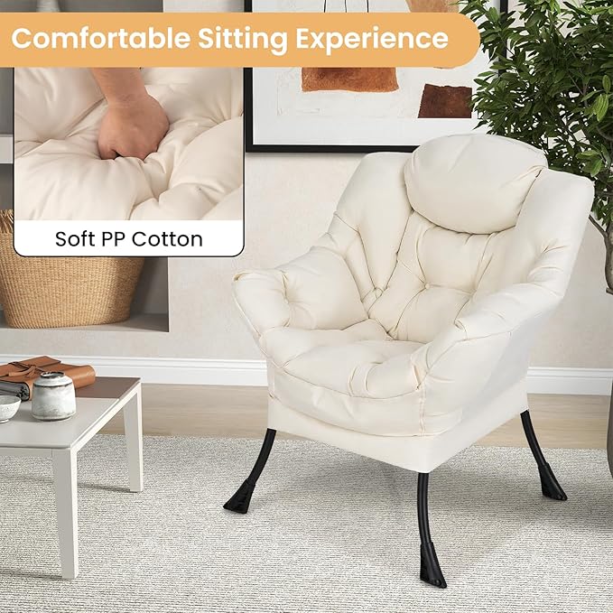 GORELAX Modern Lazy ChairUpholstered Lounge Accent Chair Single Leisure Sofa Chair with Armrests &amp Side Pocket Comfy Reading Chair for Bedroom Living Room Dorm Room (Beige)
