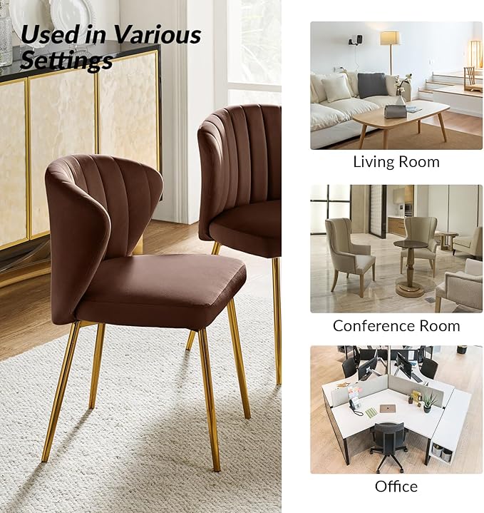 HULALA HOME Velvet Dining Chairs Modern Small Armless Accent Chair with Gold Metal Legs Living Room Upholstered Cute Side Chair Elegant Tufted Back Vanity Chair for Bedroom Auburn