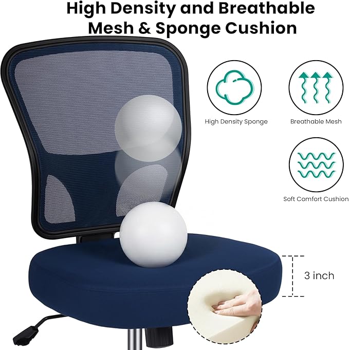 Armless Drafting Chair Tall Office Chair for Standing Desk - Adjustable Height Mesh Ergonomic Drafting Stool with Foot Ring &amp Wheels Rolling Counter Height Computer Chair for Home Office