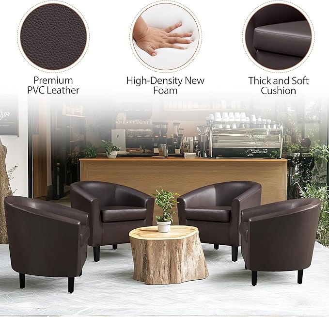 Yaheetech Leather Club Chair Faux Leather Accent Chair Modern Living Room Armchair with Wood Legs and Padded Seat for Bedroom Reception Room Espresso