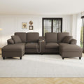 Modern U-Shaped Sofa 116.9 Sectional Sofa Corduroy Upholstered Sofa Couch with Storage Ottomans Cup Holders and USB Ports for Living Room (Brown-X70)