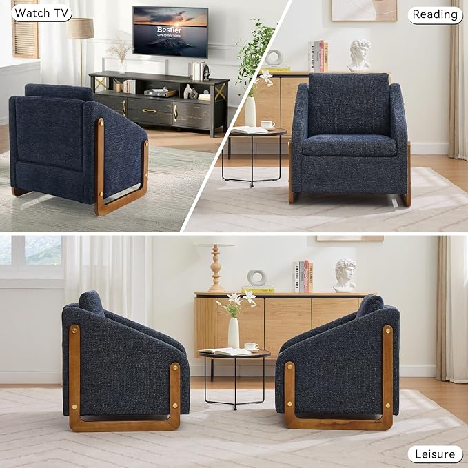 Chenille Accent ChairSingle Sofa Chair with Tilted ArmrestCozy Reading Chair for BedroomLiving Room Chair with Cushioned Backrest and Seat Holds up to 250lbs (Blue)