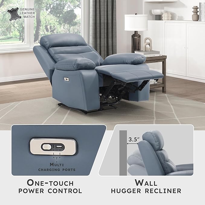 Lexicon Recliner Chair Living Room Leather Match Reclining Sofa Chair Home Theater Seating Wall Hugger Recliner Power Recliner Sofa Chair for Living Room/Office/Apartment Blue