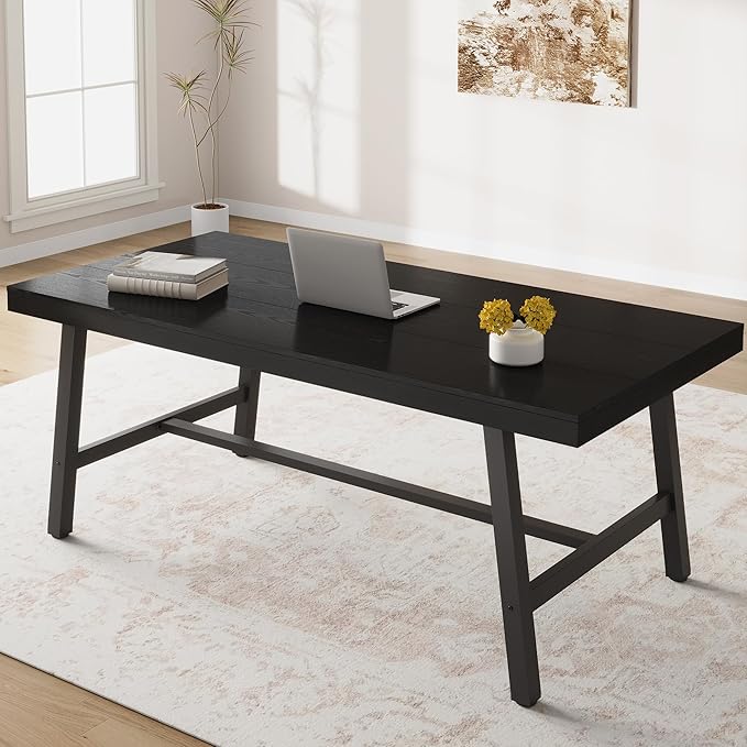 Garvee 70.87 Industrial Computer Desk Extra Long Large Executive Desk for Home Office Heavy Duty Rustic Wood &amp Metal Workstation Sturdy Study Writing Table Black