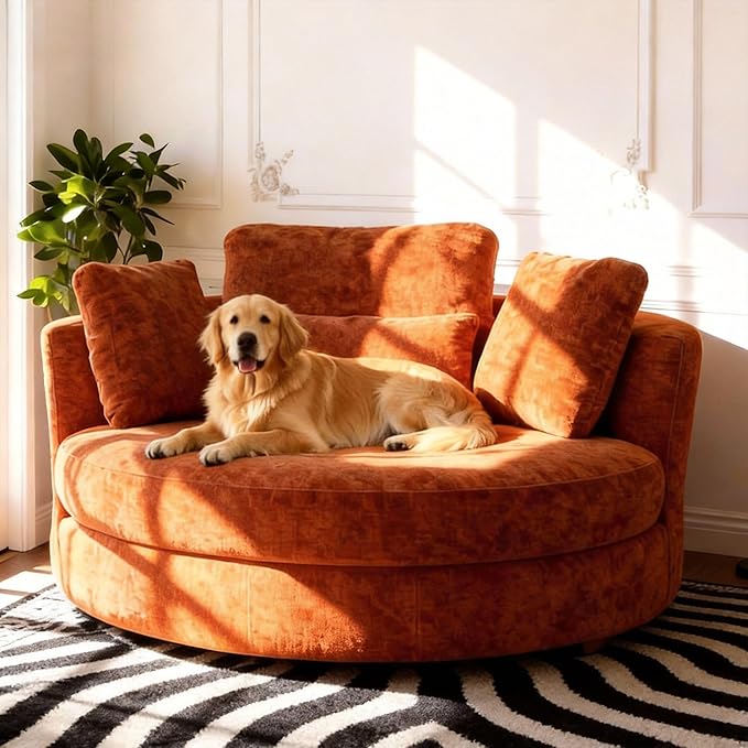 Aoiy &amp Wifon 50'' W Oversized Swivel Barrel Chair Terracotta Swivel Accent Chair for Living Room Round Oversized Arm Chair with 4 Pillows Deep Seat &amp Extra Wide Chenille