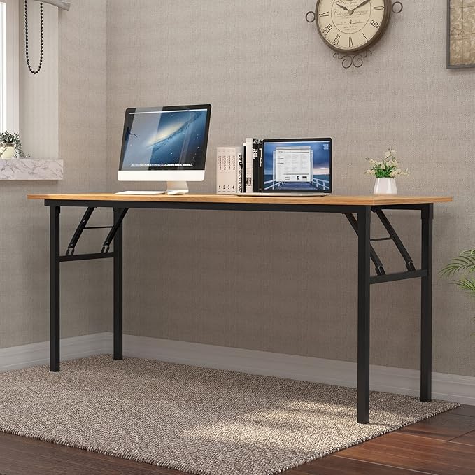 SogesGame Computer Desk62 Inch Large Desk Modern Simple Style Folding TablesHome Office Writing Desk Space Saving Foldable Table No Install Needed AC5BB-157-S8-US