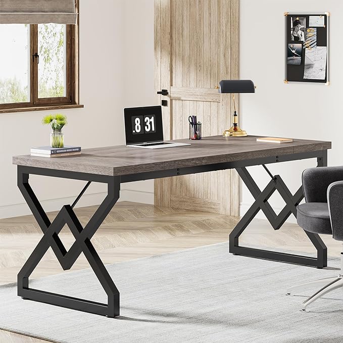 LITTLE TREE 63 W Executive Desk Extra Sturdy Thickened Wooden Workstation Study Desk Computer Desk Large Home Office Writing Desk for Home Office
