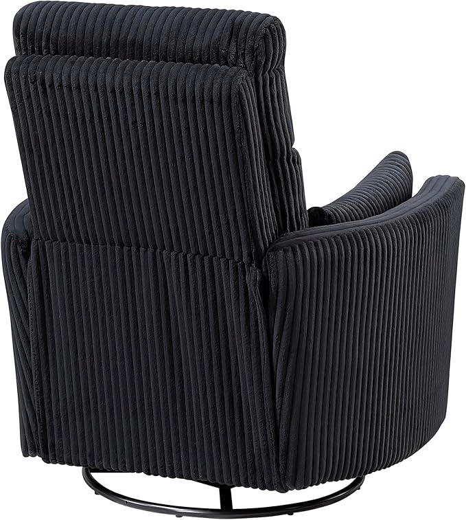 Lexicon Modern Swivel Glider Recliner Chair Nursery Glider Corduroy Fabric Upholstery Recliner with 2 Lumbar Pillows Manual Reclining Sofa Chair for Living Room/Office/Apartment Black