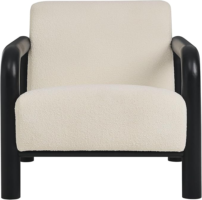 Modway Sereno Modern Boucle Fabric Accent Chair in Cream Black with Rounded Wood Armrests – Upholstered Lounge Chair for Living Room or Bedroom